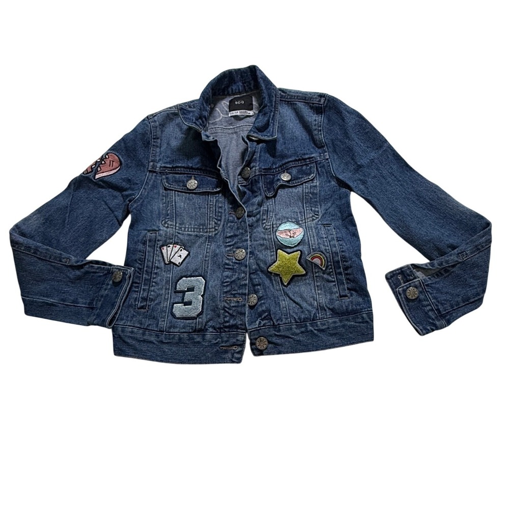 Urban Outfitters BDG Denim Jacket Wms XS Blue Embroidered Paradise‎ Trucker